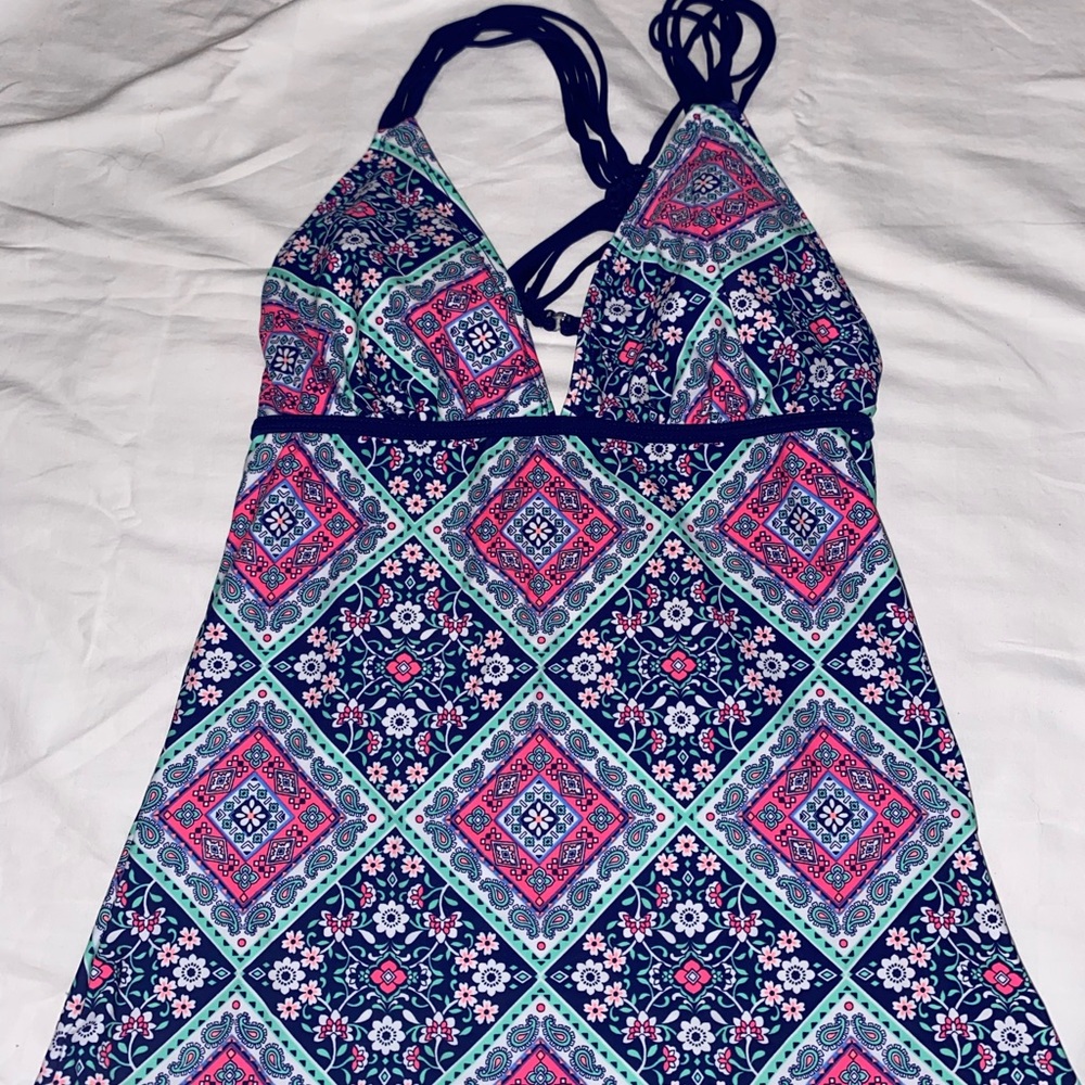 SO Navy and Pink Patterned Tankini Swimsuit